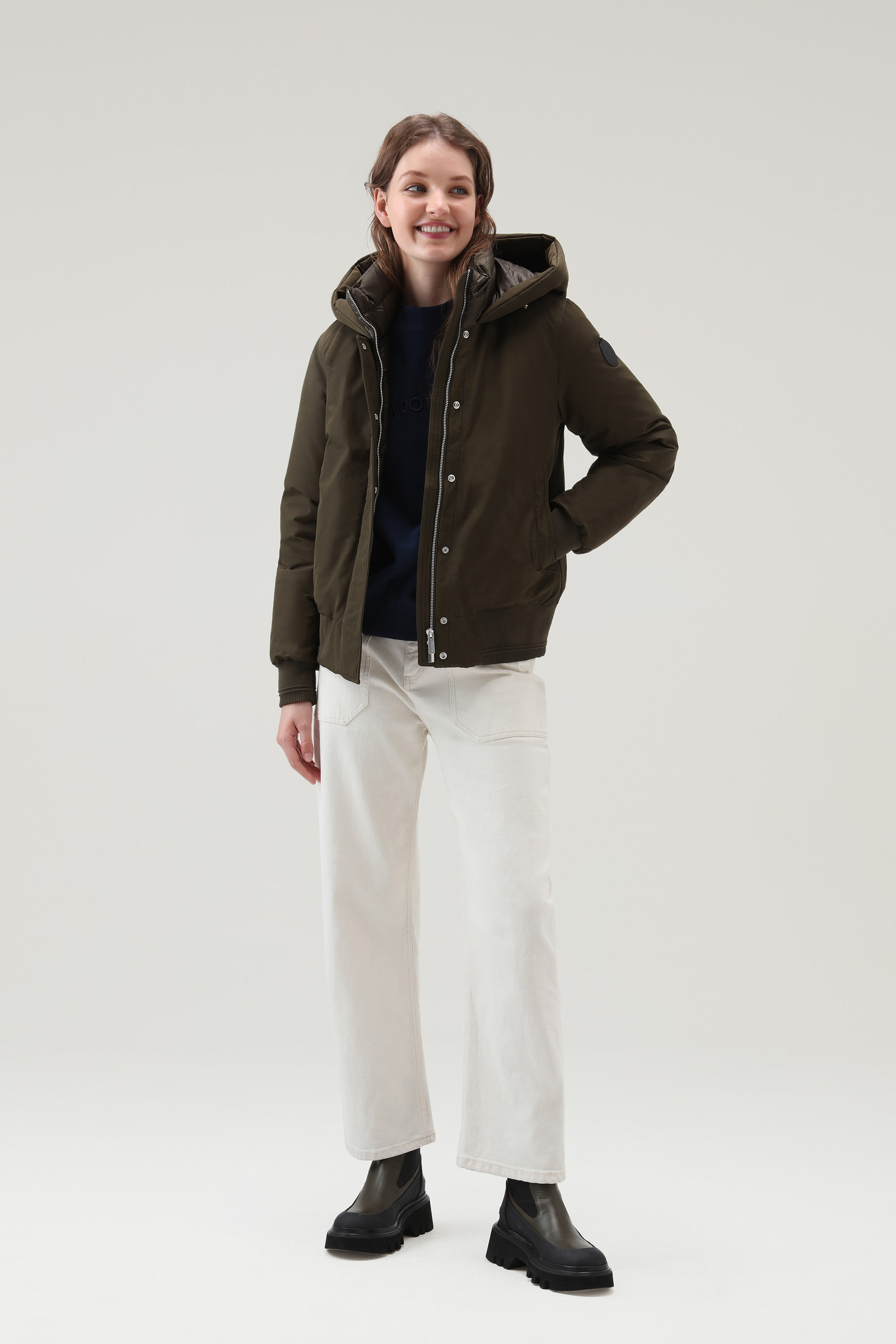 Weoka Bomber in Soft Ottoman Fabric Green photo 2 | Woolrich
