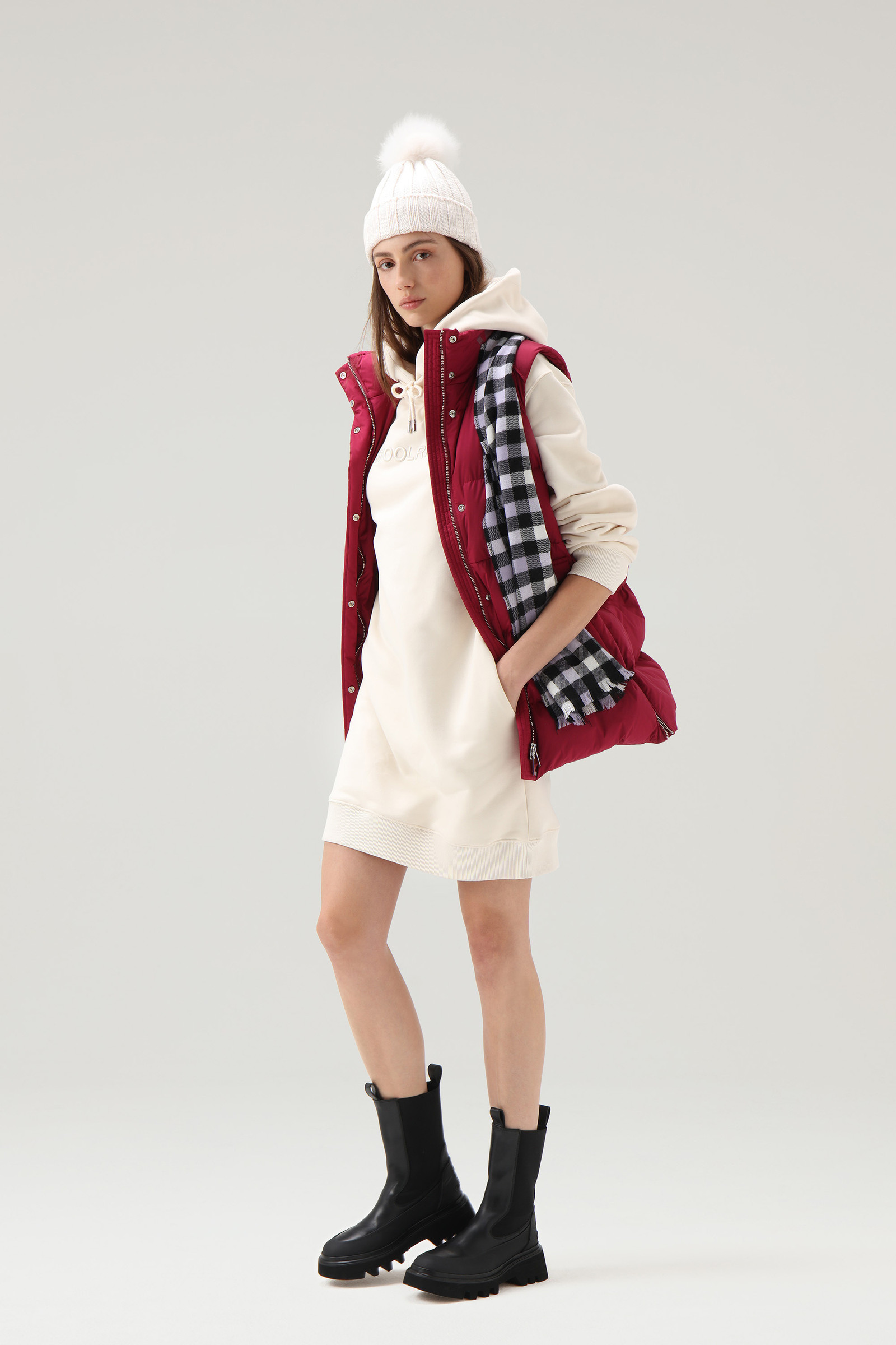 Lange jurk van katoenfleece met capuchon wit photo 2 | Woolrich