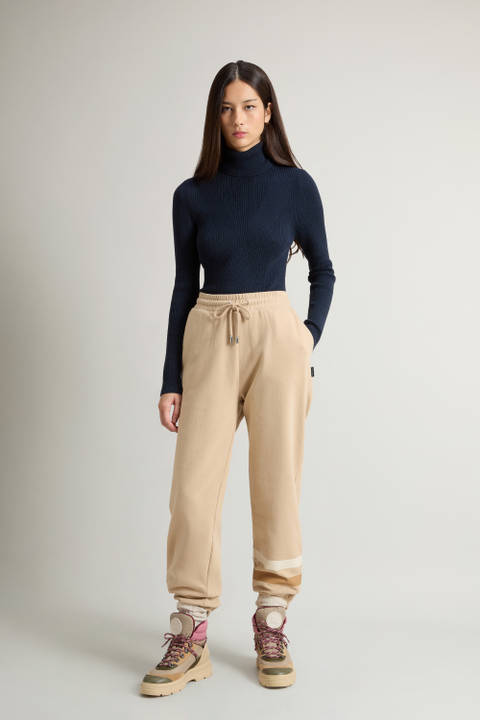 Pantalon en pur coton molletonné avec détail à rayures Beige | Woolrich