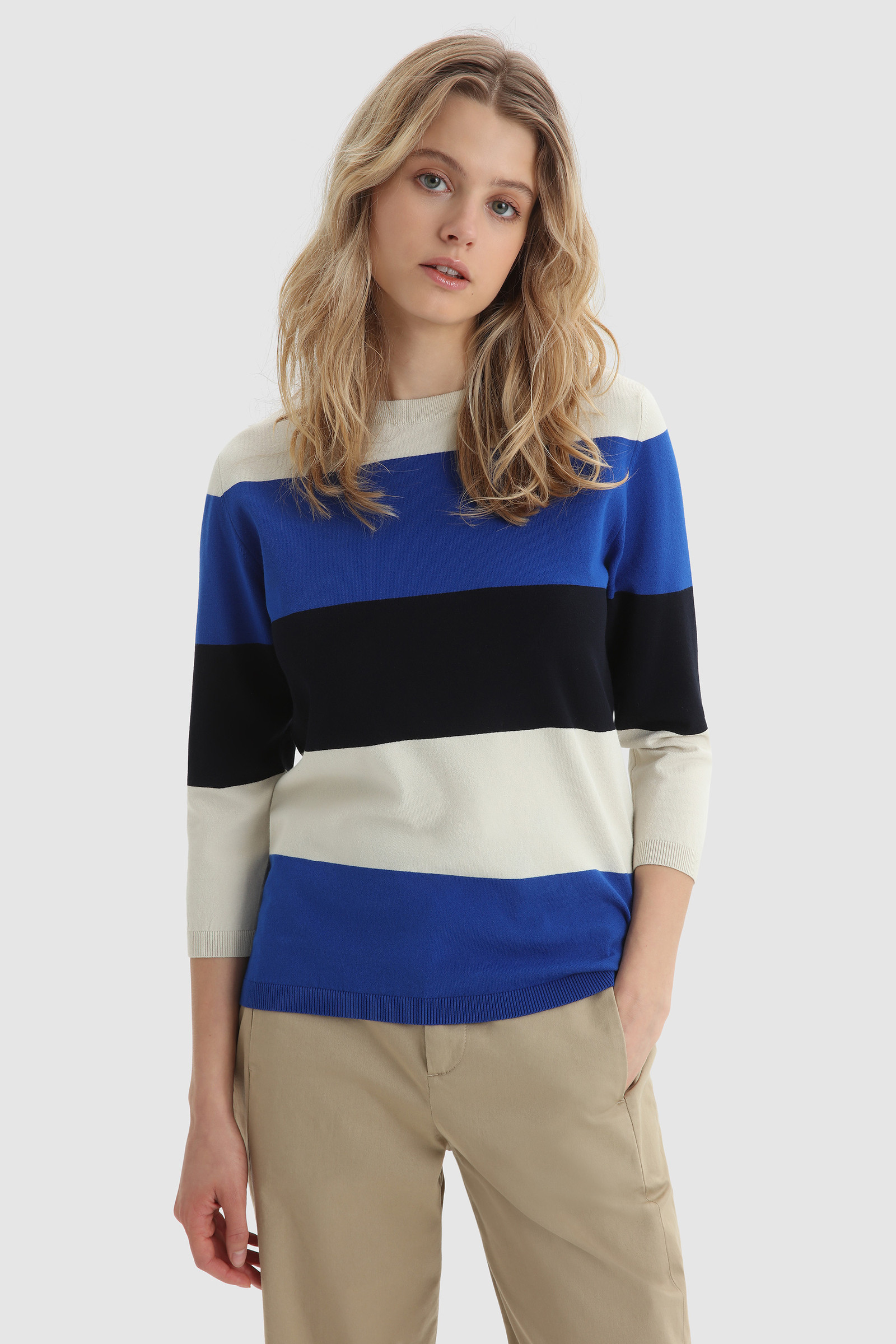 Jersey de cuello redondo con manga 3/4 azul | Woolrich