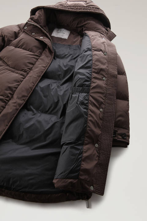 Hooded Alsea Down Jacket in Stretch Nylon Brown photo 2 | Woolrich