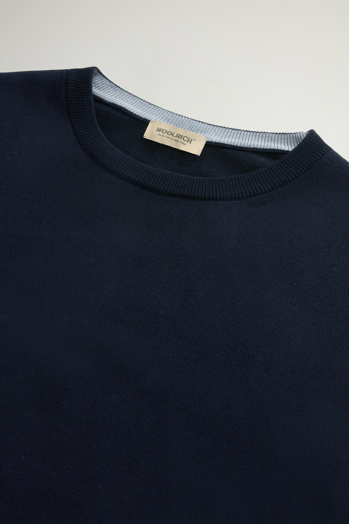 Crewneck Sweater in Pure Cotton with Embroidered Logo Blue photo 6 | Woolrich