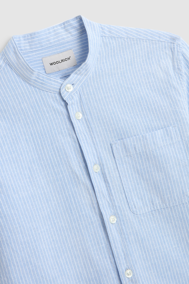 Cotton linen band collar shirt