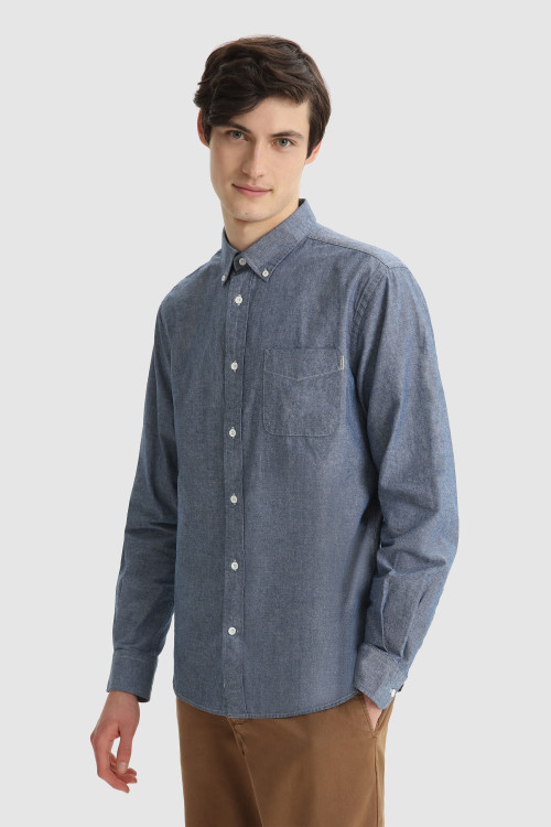 Chemise Chambray en coton épais bleu | Woolrich