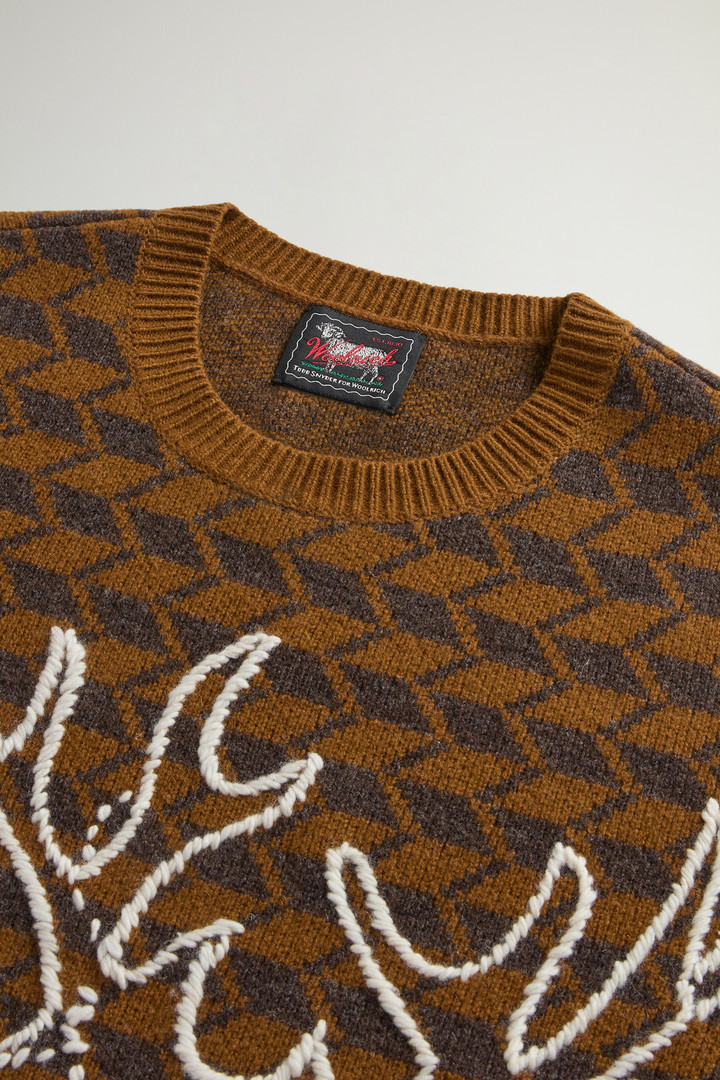 Crewneck Sweater in Pure Merino Wool with Embroidery by Todd Snyder Brown photo 6 | Woolrich