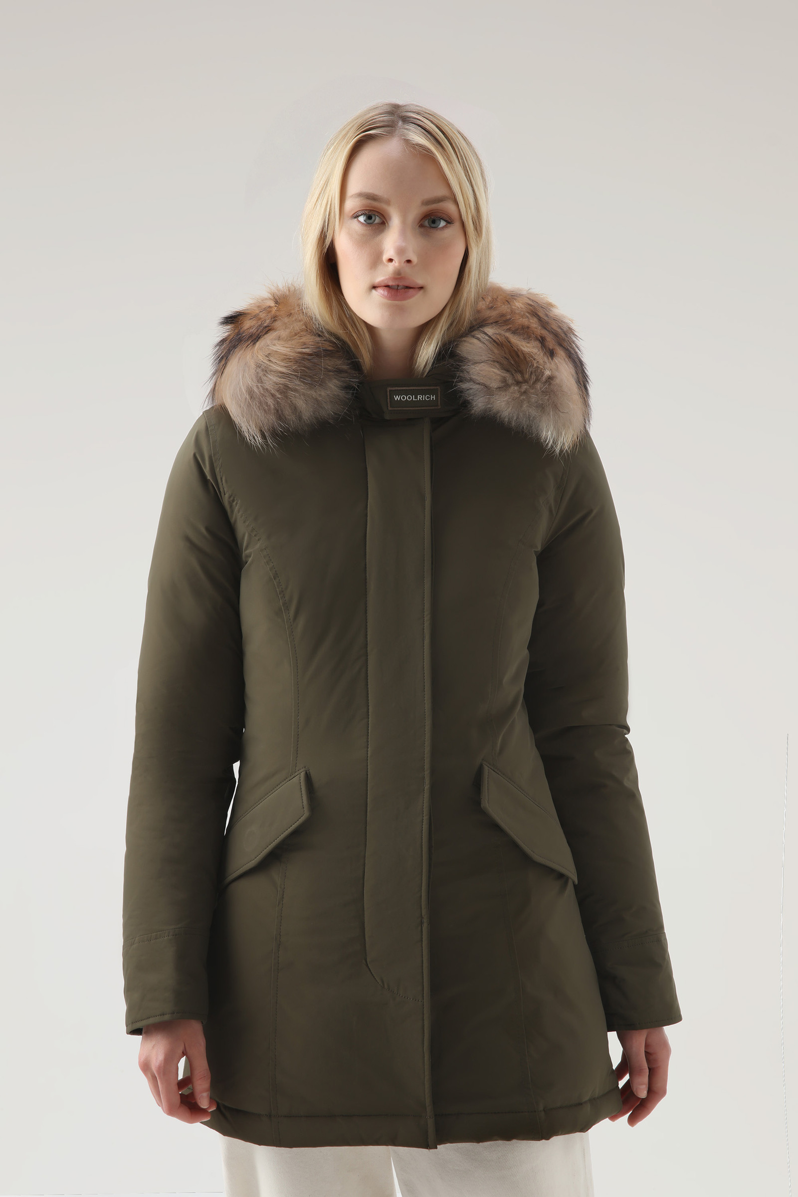 Woolrich Synthetic Luxury Arctic Raccoon Military Parka in Green Womens Clothing Coats Parka coats 