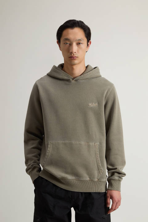 Garment-Dyed Hoodie in Pure Cotton with Embroidered Logo Green | Woolrich