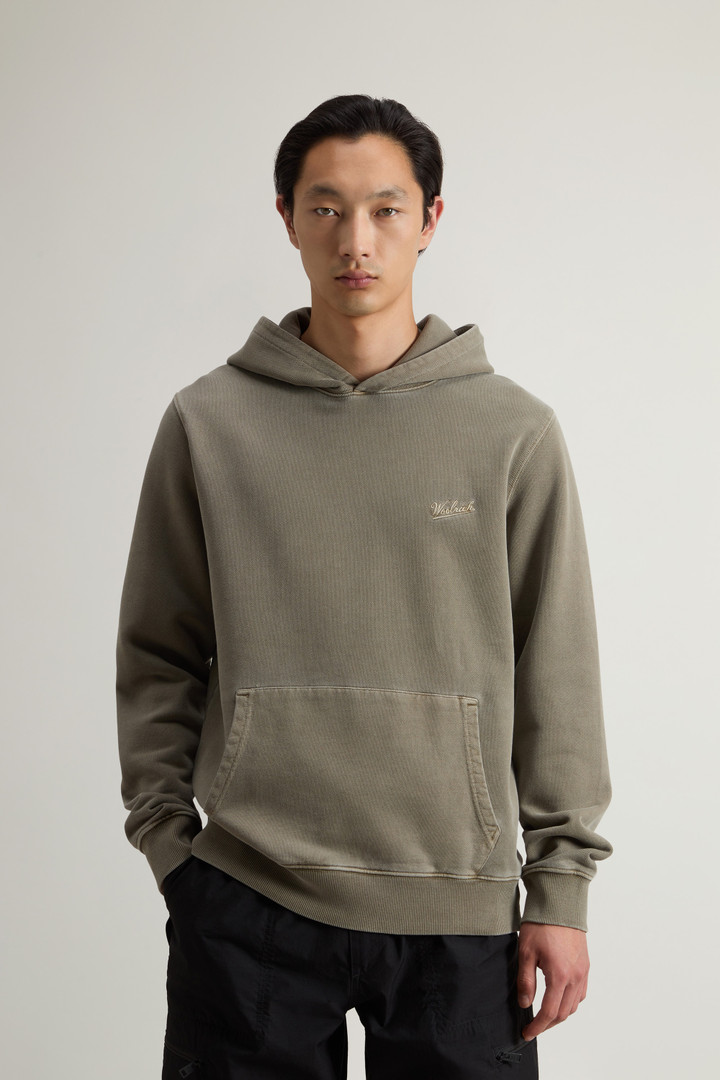 Garment-Dyed Hoodie in Pure Cotton with Embroidered Logo Green photo 1 | Woolrich