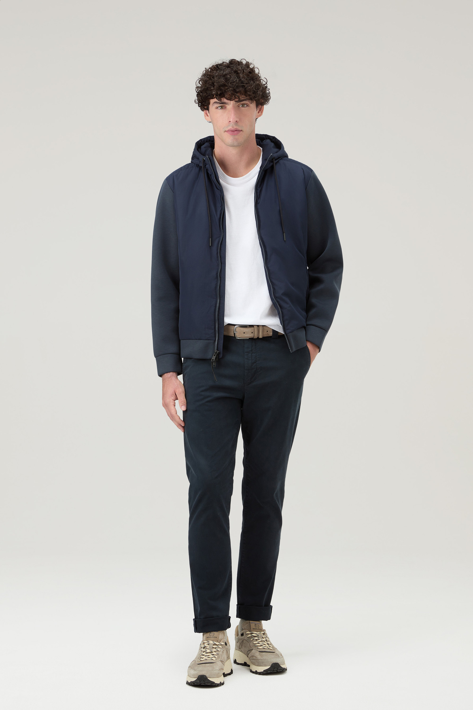Men's Full-zip Hybrid Hoodie in Cotton Blend Blue | Woolrich USA