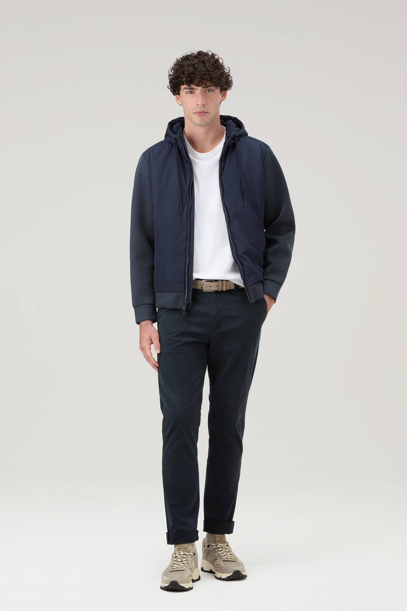 Felpa con cappuccio ibrida in misto cotone con zip blu photo 2 | Woolrich