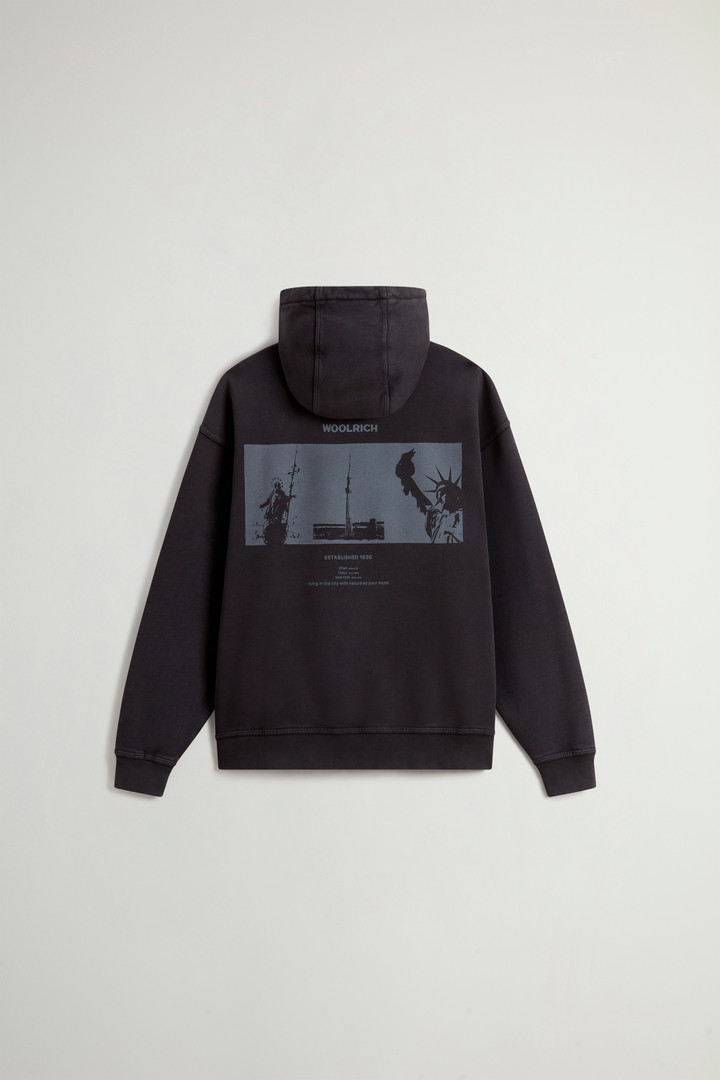 Teen Boys’ Garment-Dyed Pure Cotton Hoodie with Rear Print Black photo 2 | Woolrich