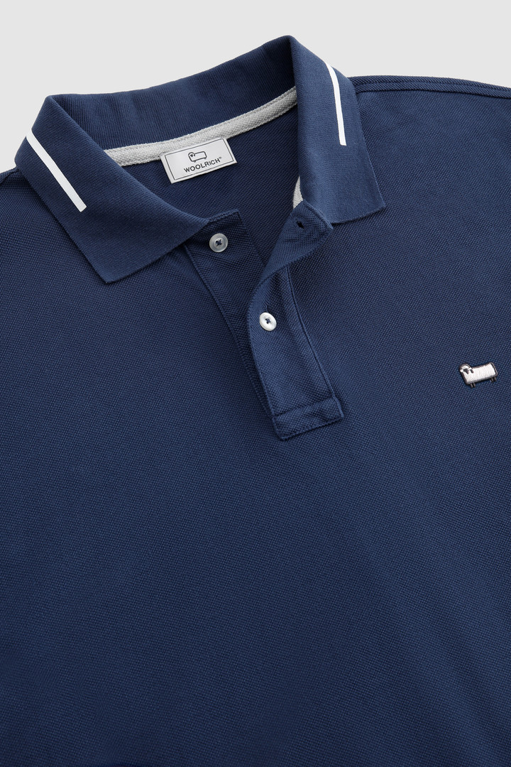 Polo en pur coton avec col logo vintage bleu photo 5 | Woolrich