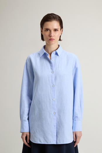 Boyfriend Shirt in Cotton and Linen Blend Blue photo 1 | Woolrich