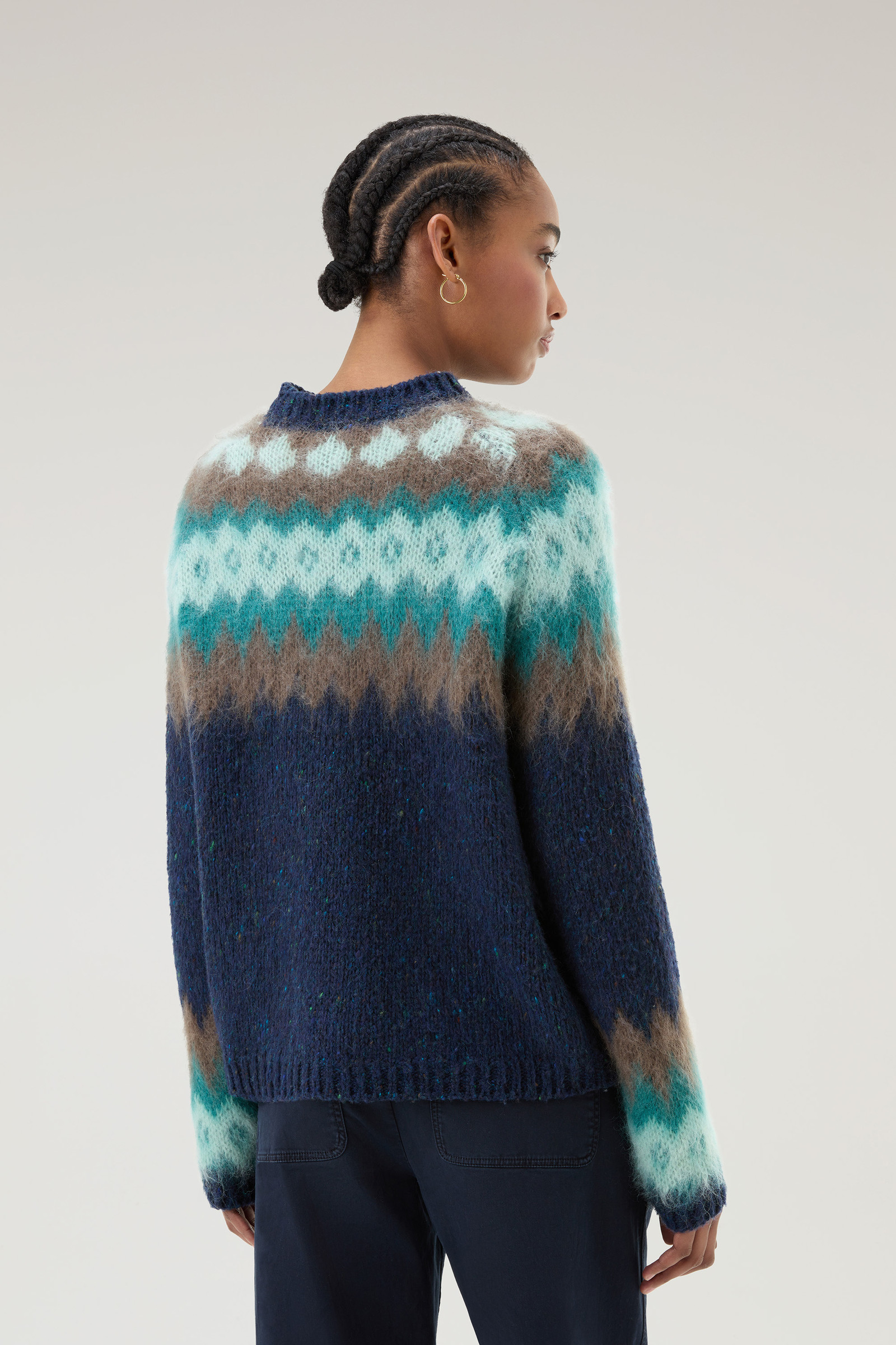 Women's Fair Isle Pullover in Wool and Mohair Blend Blue