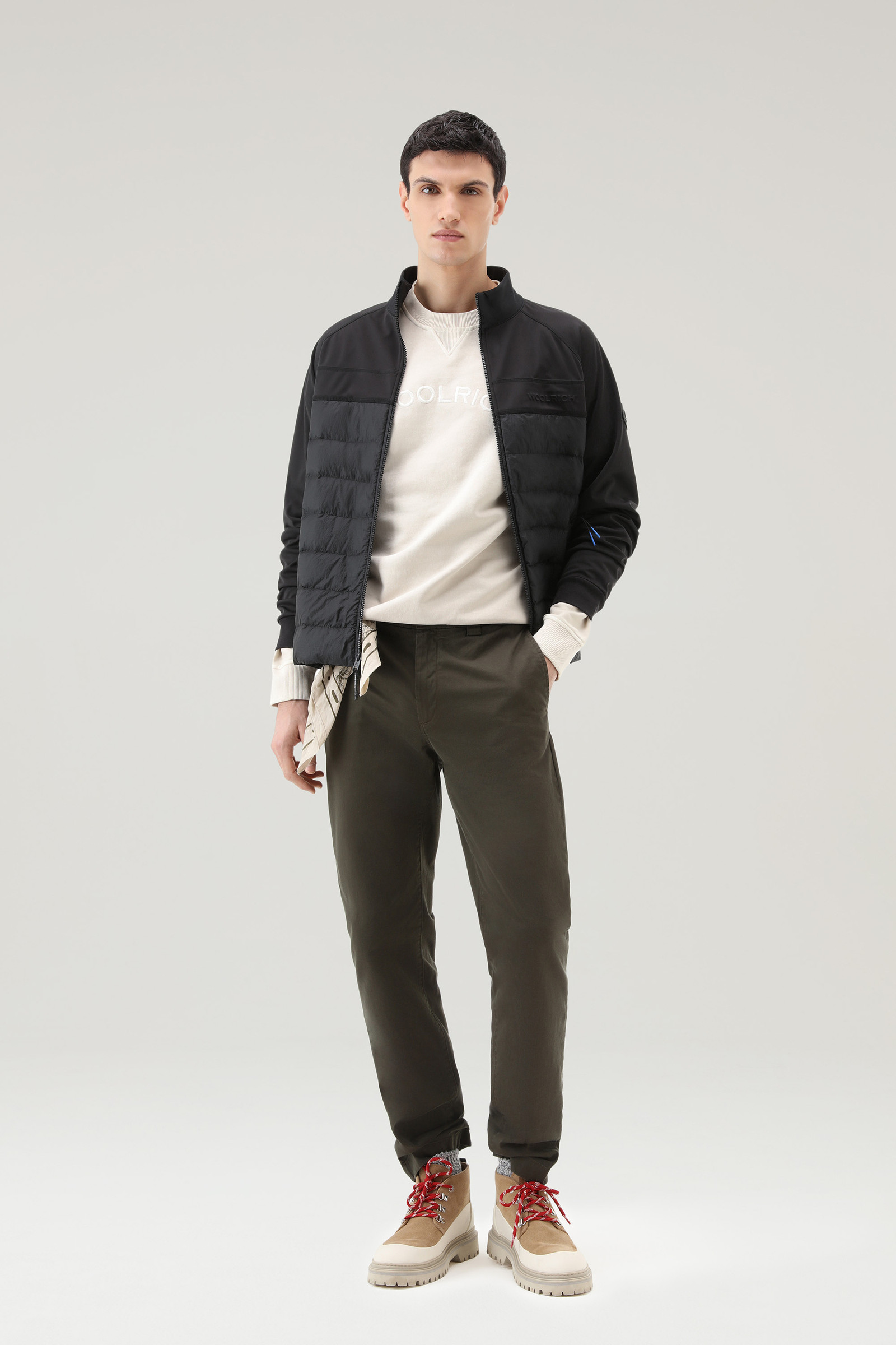 Varsity Crewneck in Garment-Dyed Pure Cotton Fleece White photo 2 | Woolrich