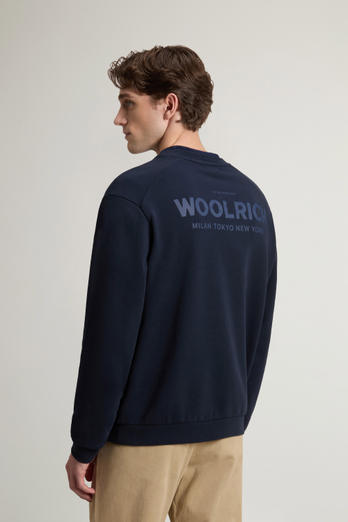 Crewneck Sweatshirt in Pure Cotton with Macro Logo on the Back Blue photo 1 | Woolrich