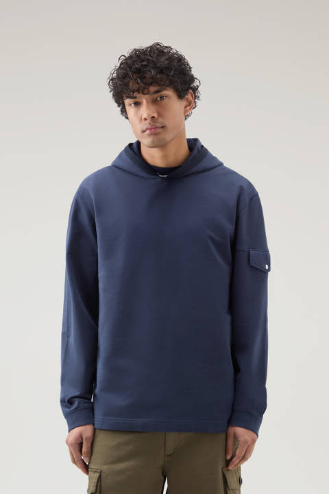 Hooded Pure Cotton Sweatshirt with Pocket Blue | Woolrich