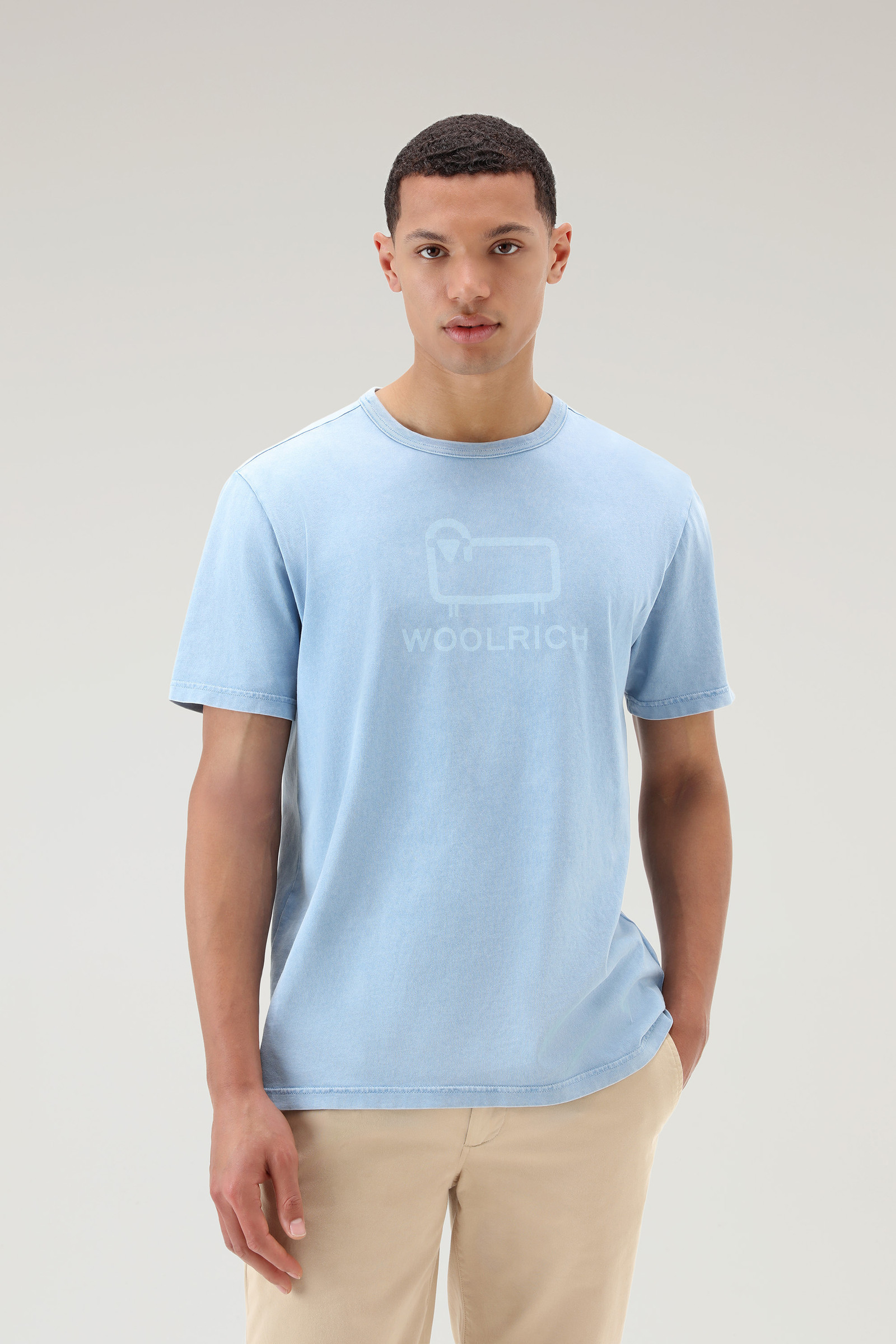 T-shirt en pur coton teint en pièce avec logo Sheep bleu | Woolrich