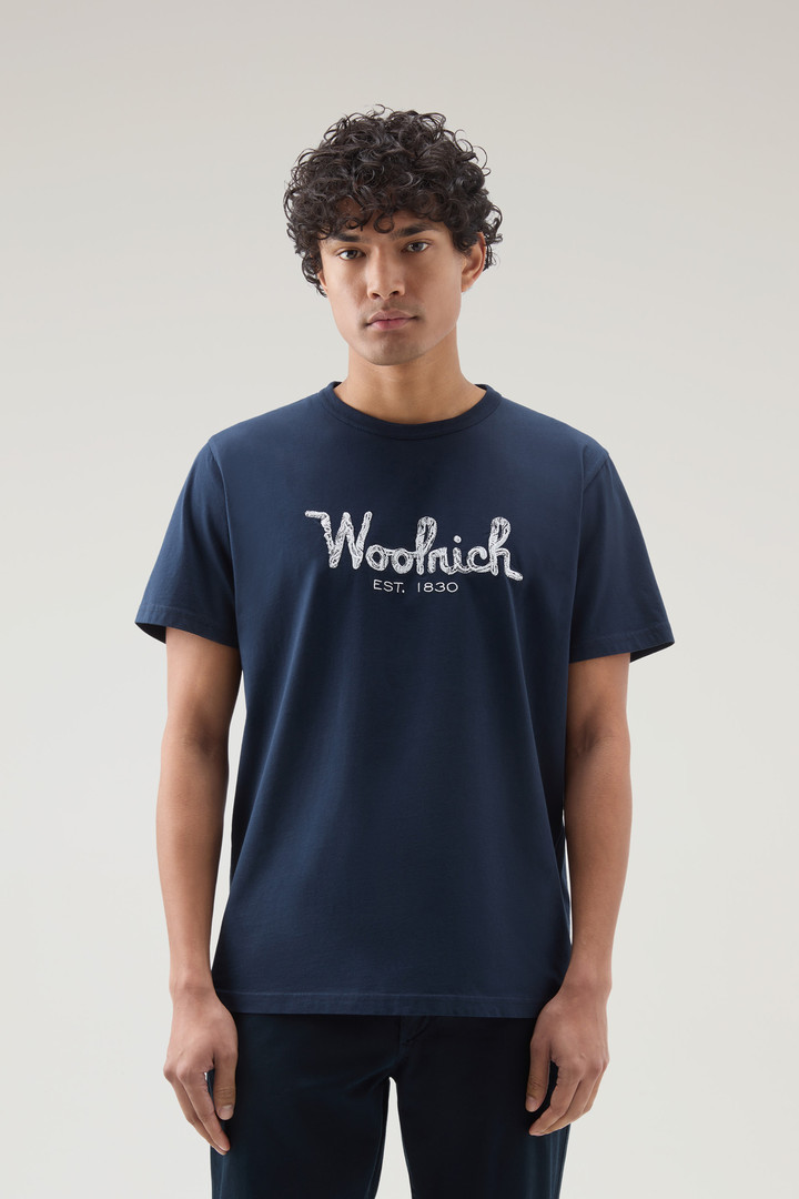 Woolrich Men Pure Cotton Embroidered T-Shirt Blue Size S