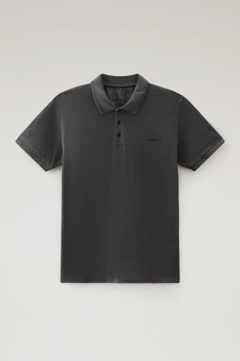 Garment-Dyed Mackinack Polo in Stretch Cotton Piquet Black | Woolrich
