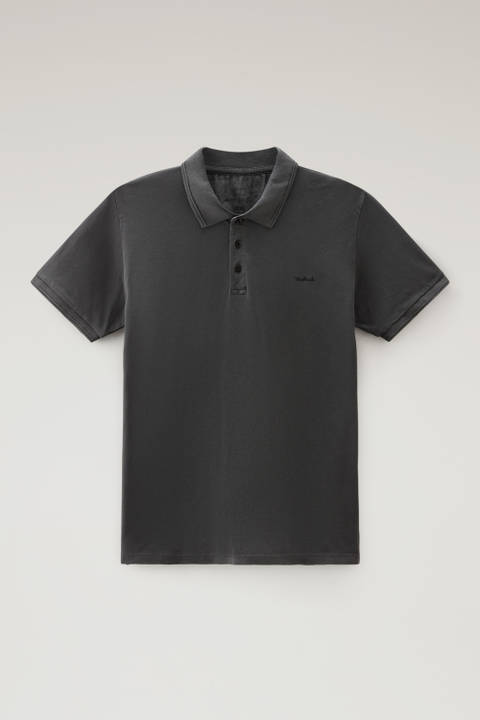 Garment-Dyed Mackinack Polo in Stretch Cotton Piquet Black photo 2 | Woolrich