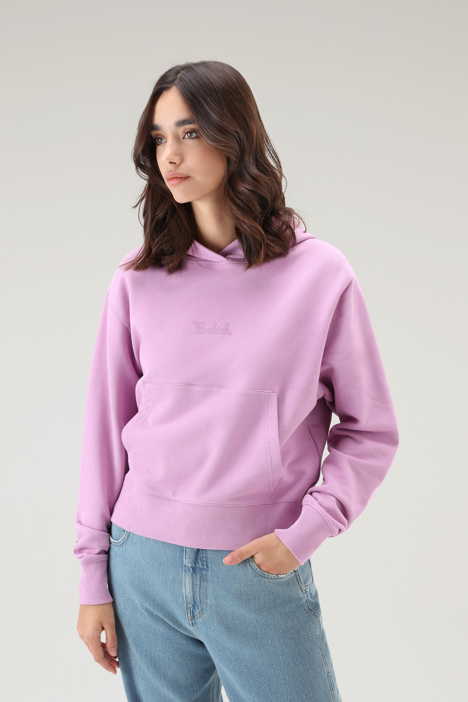 Kapuzenpullover aus reiner Baumwolle mit aufgesticktem Logo rosa | Woolrich