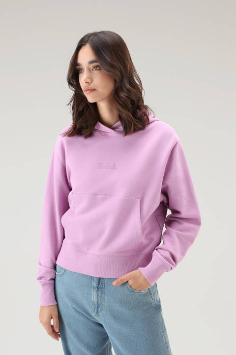Sweat-shirt à capuche en pur coton avec logo brodé Rose | Woolrich