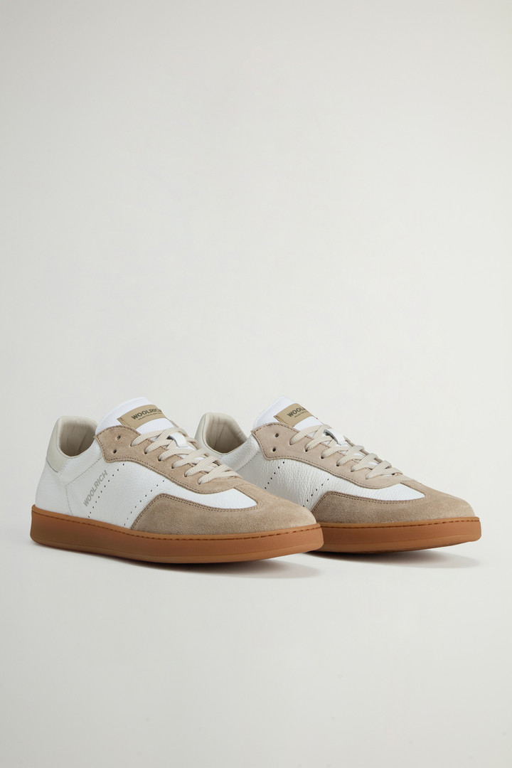 Swing Court Tumbled Leather Sneakers with Suede Details Beige photo 2 | Woolrich