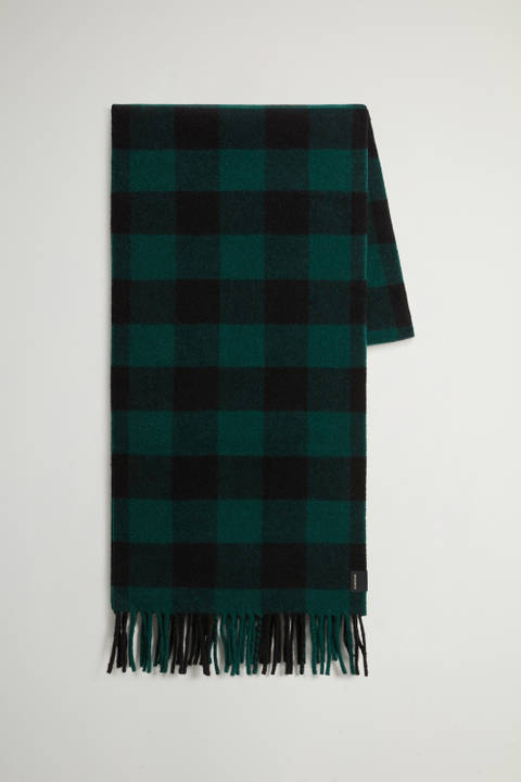 Wool-Blend Scarf with Jacquard Buffalo Check Pattern Green | Woolrich