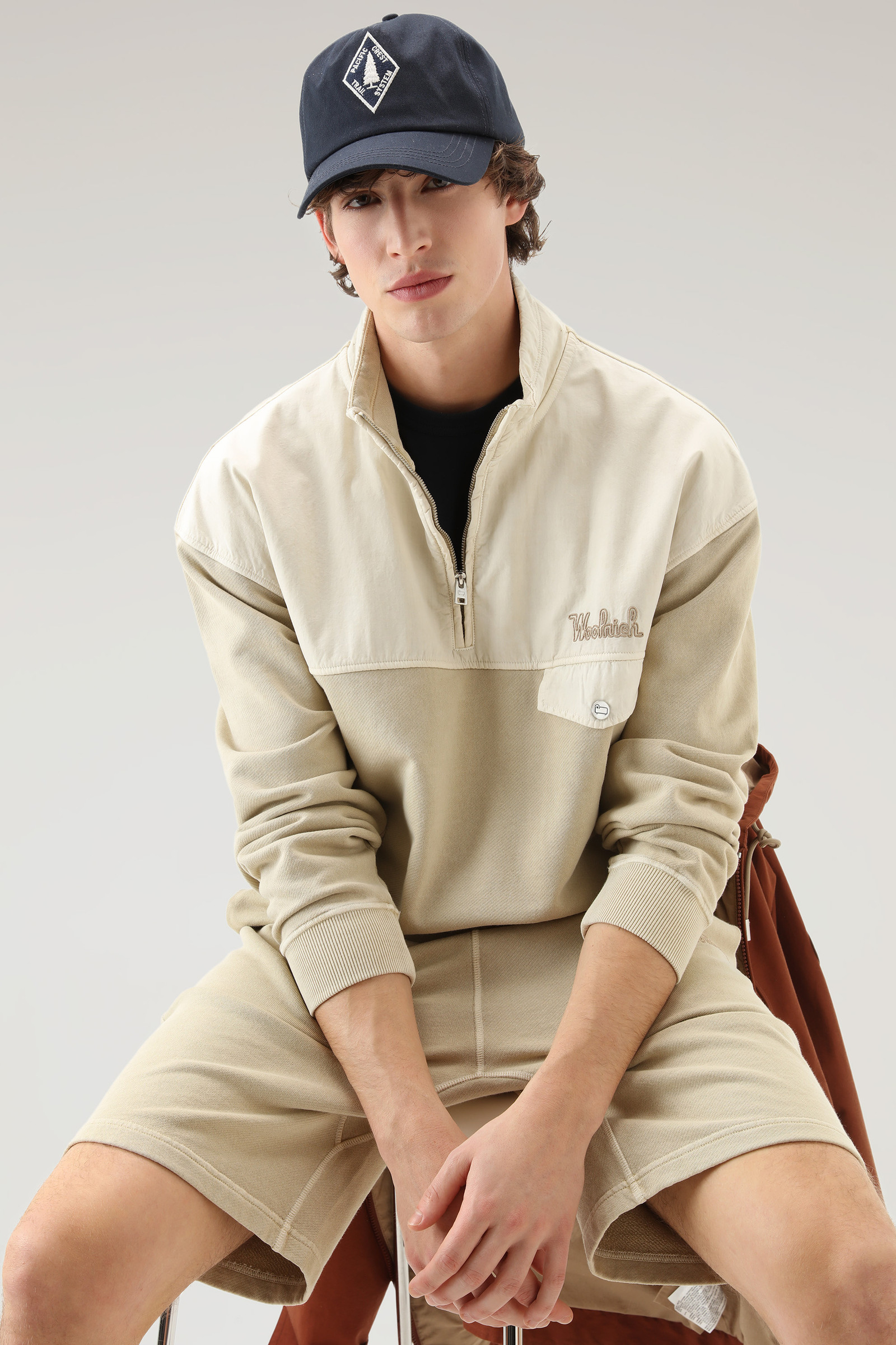 Sweatshirt in Garment-Dyed Cotton and Poplin Cotton Beige photo 4 | Woolrich