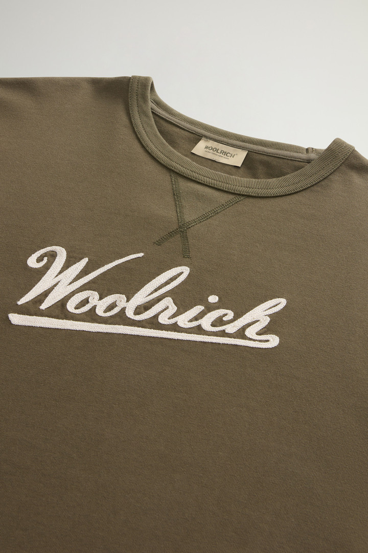 Pure Cotton Long-Sleeved T-Shirt with Embroidered Logo Green photo 6 | Woolrich