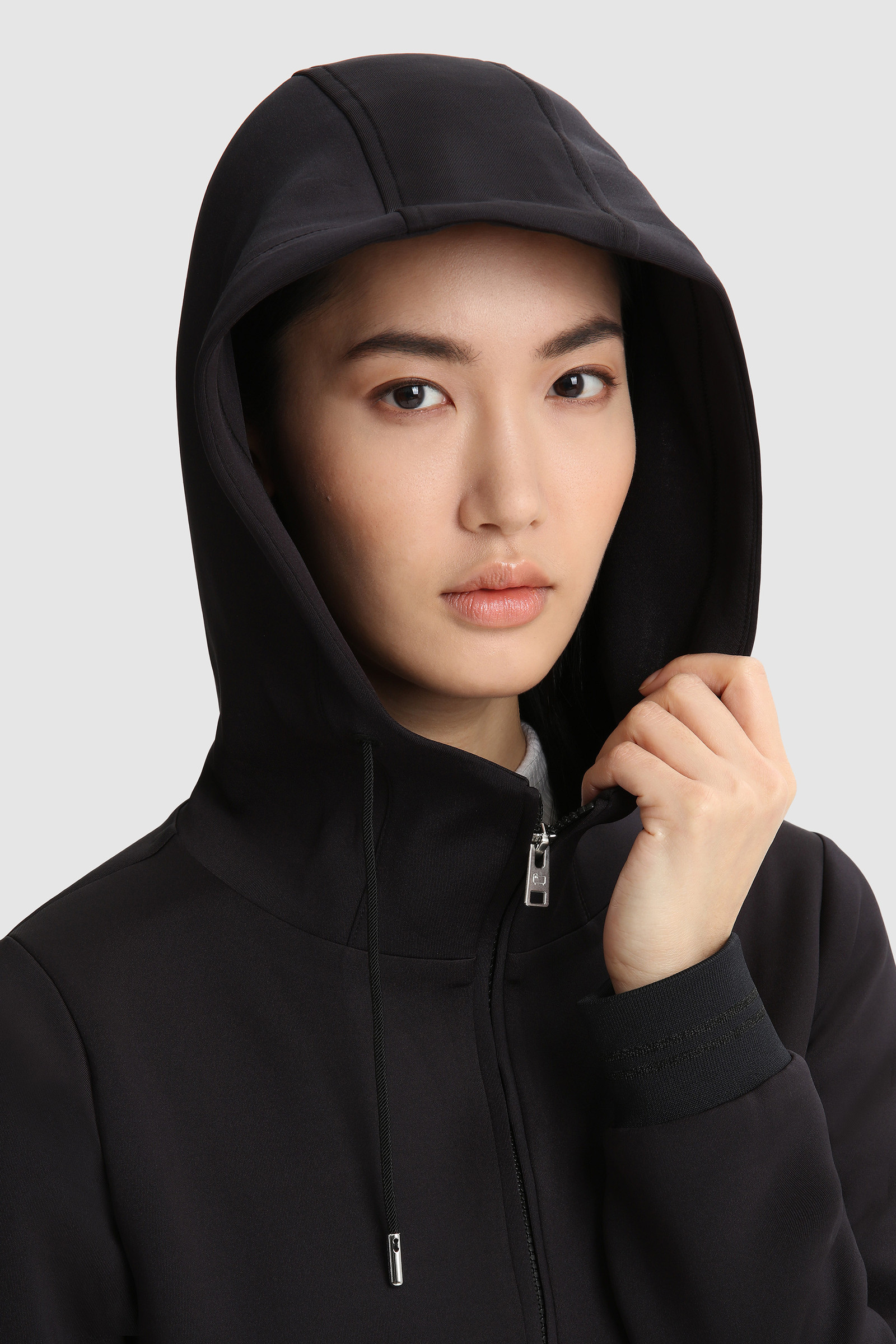 Stretch Cotton Full-Zip Hoodie Black photo 5 | Woolrich