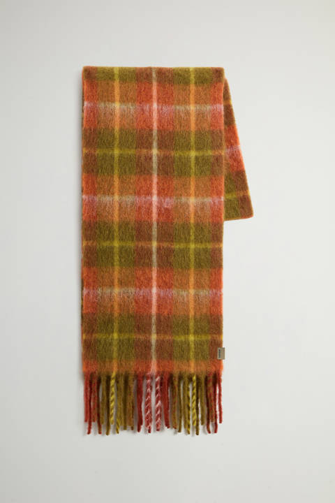Alpaca, Mohair and Virgin Wool Scarf with Checked Pattern Orange | Woolrich