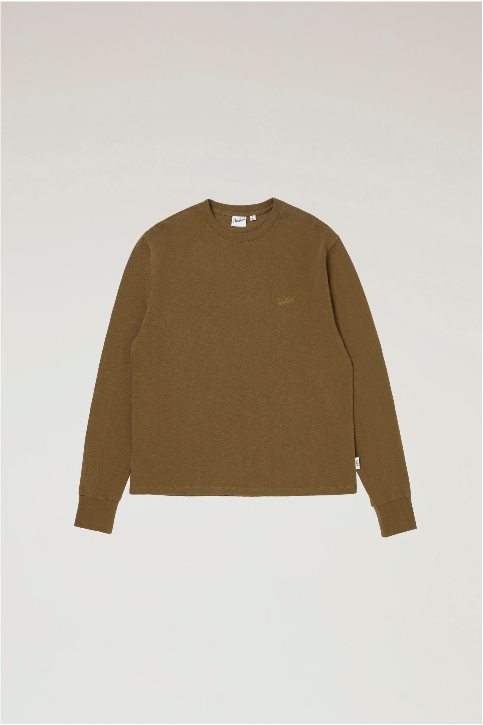 T-shirt a maniche lunghe in puro cotone con logo ricamato verde | Woolrich