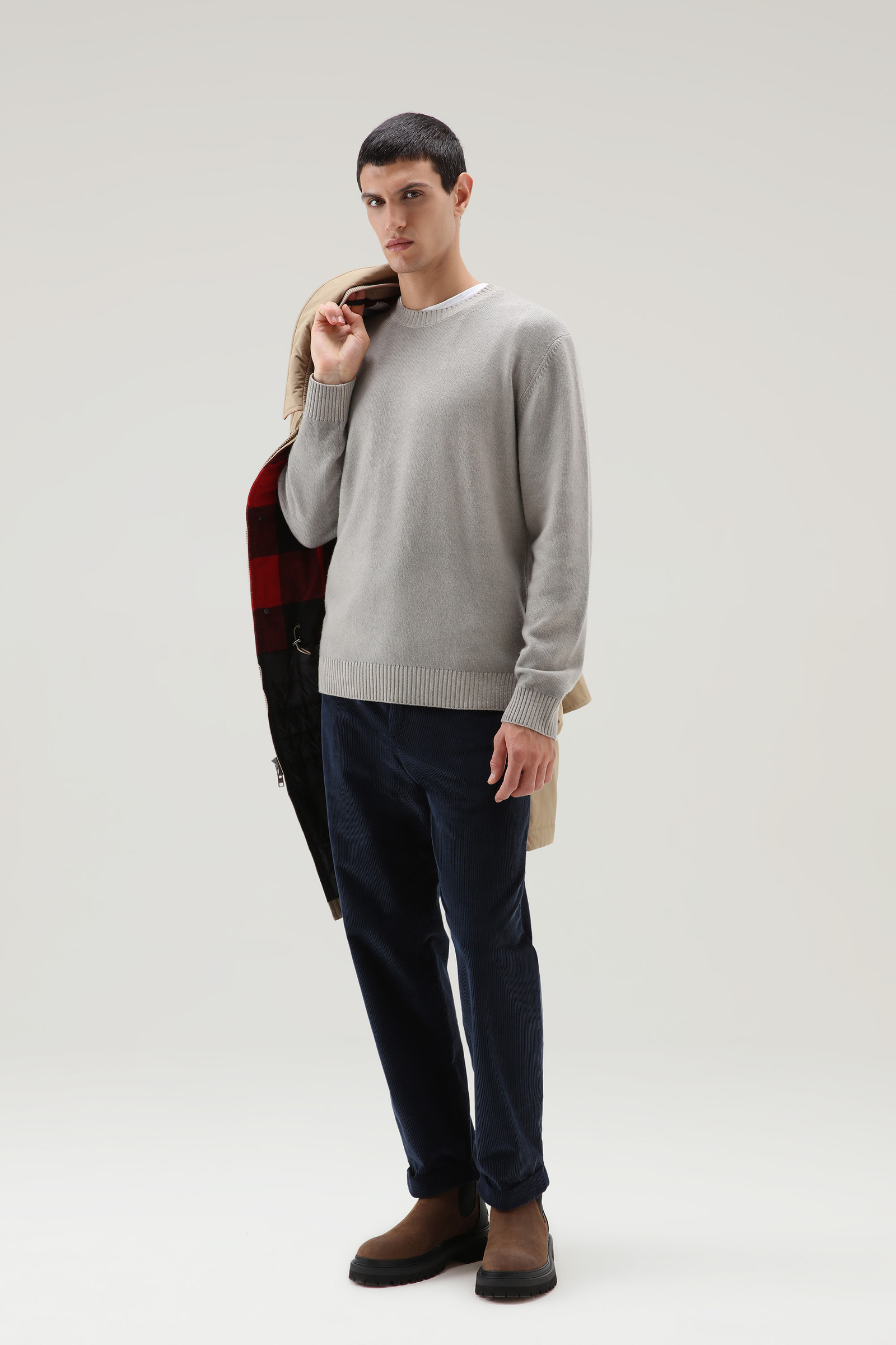 Garment-dyed Crewneck Virgin Wool Sweater Grey photo 2 | Woolrich