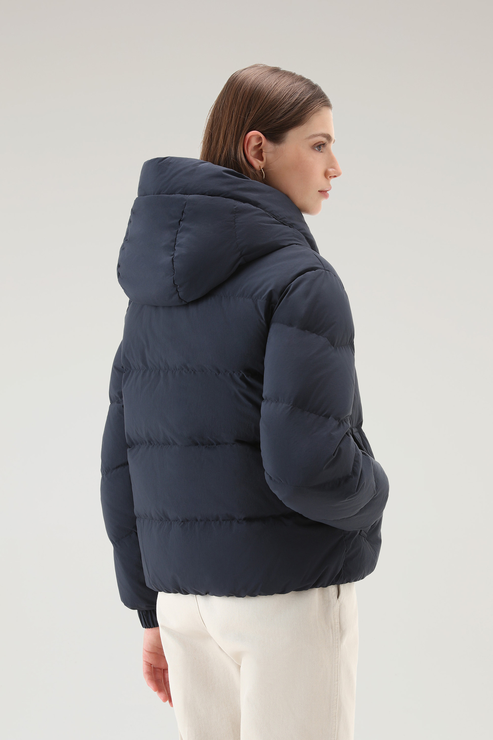 Women's Quilted Down Jacket in Eco Taslan Nylon with Detachable Hood ...