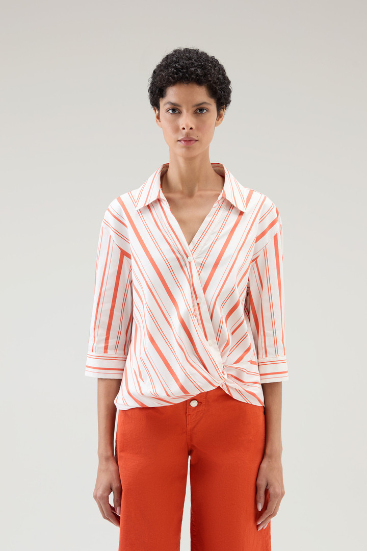 Striped Cotton Fleece Poplin Shirt White photo 1 | Woolrich