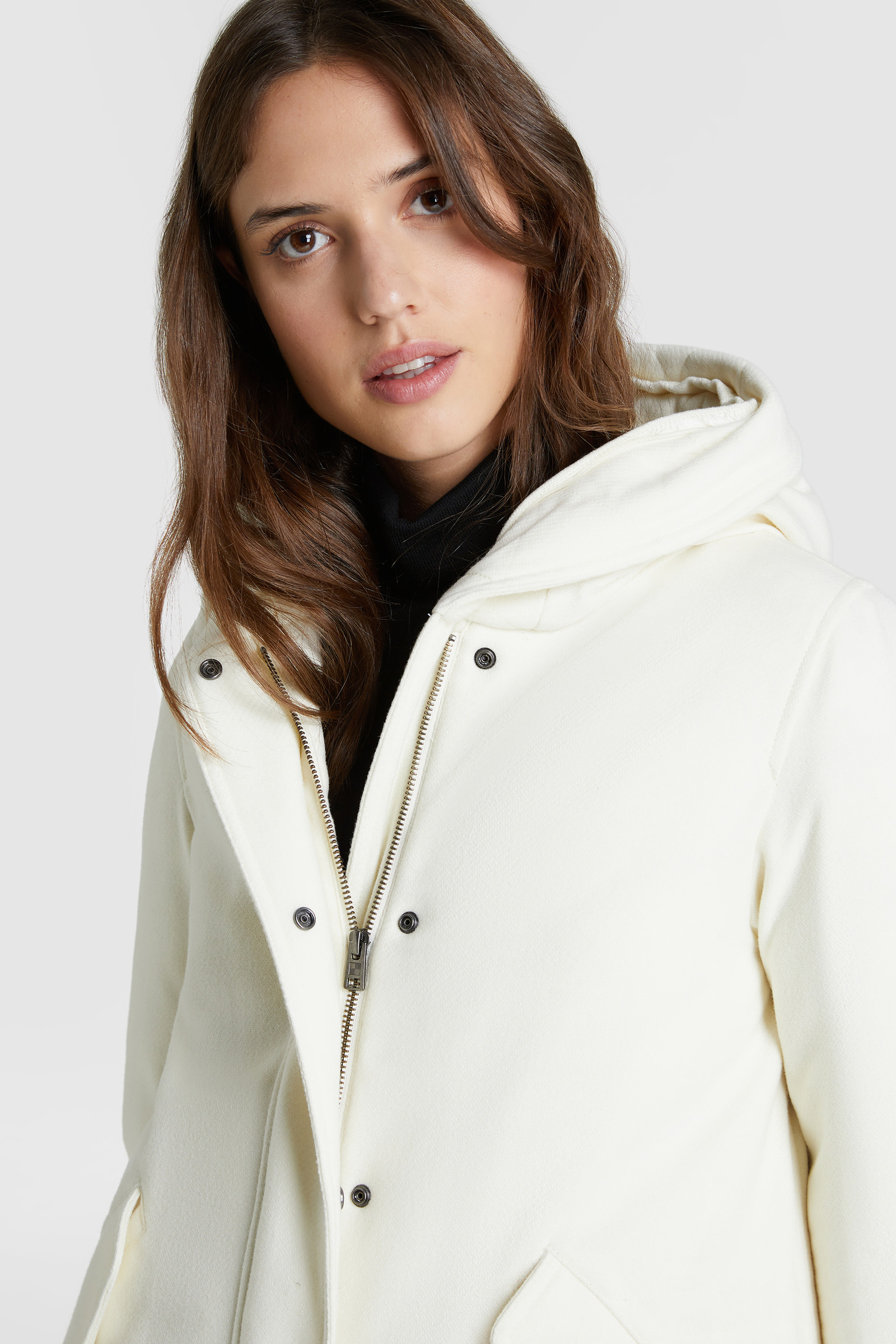 Carnation Parka in lana pregiata, con pelliccia volpe