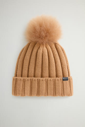 Beanie in Pure Virgin Wool with Cashmere Pom-Pom Beige | Woolrich