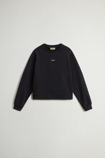 Felpa girocollo in puro cotone con logo ricamato Nero | Woolrich