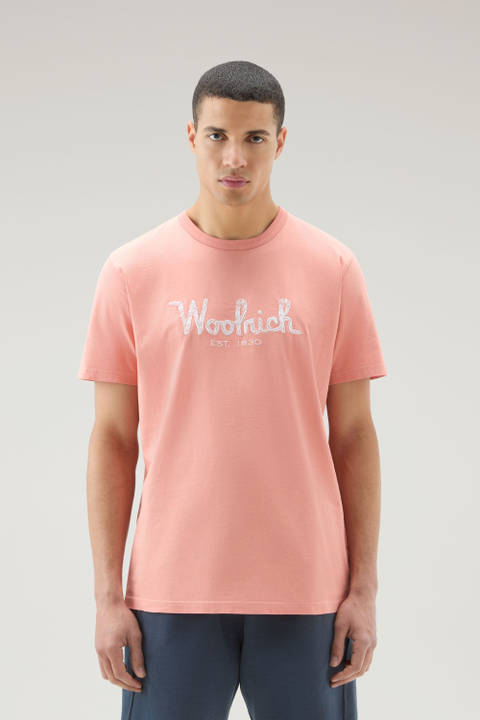 Camiseta de puro algodón con bordado Rosa | Woolrich