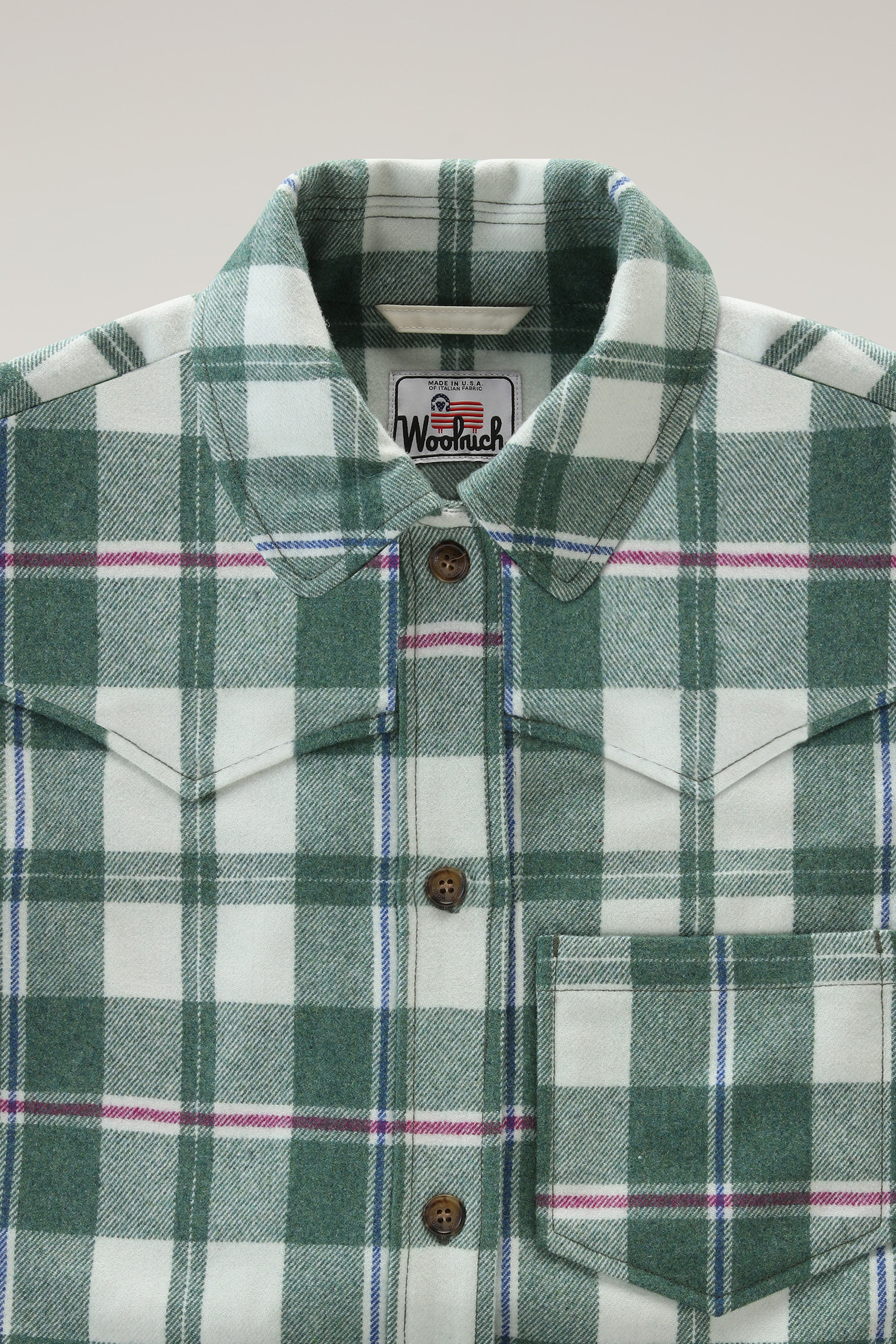 Western Check Overshirt in Wool Blend Flannel - Women - Green