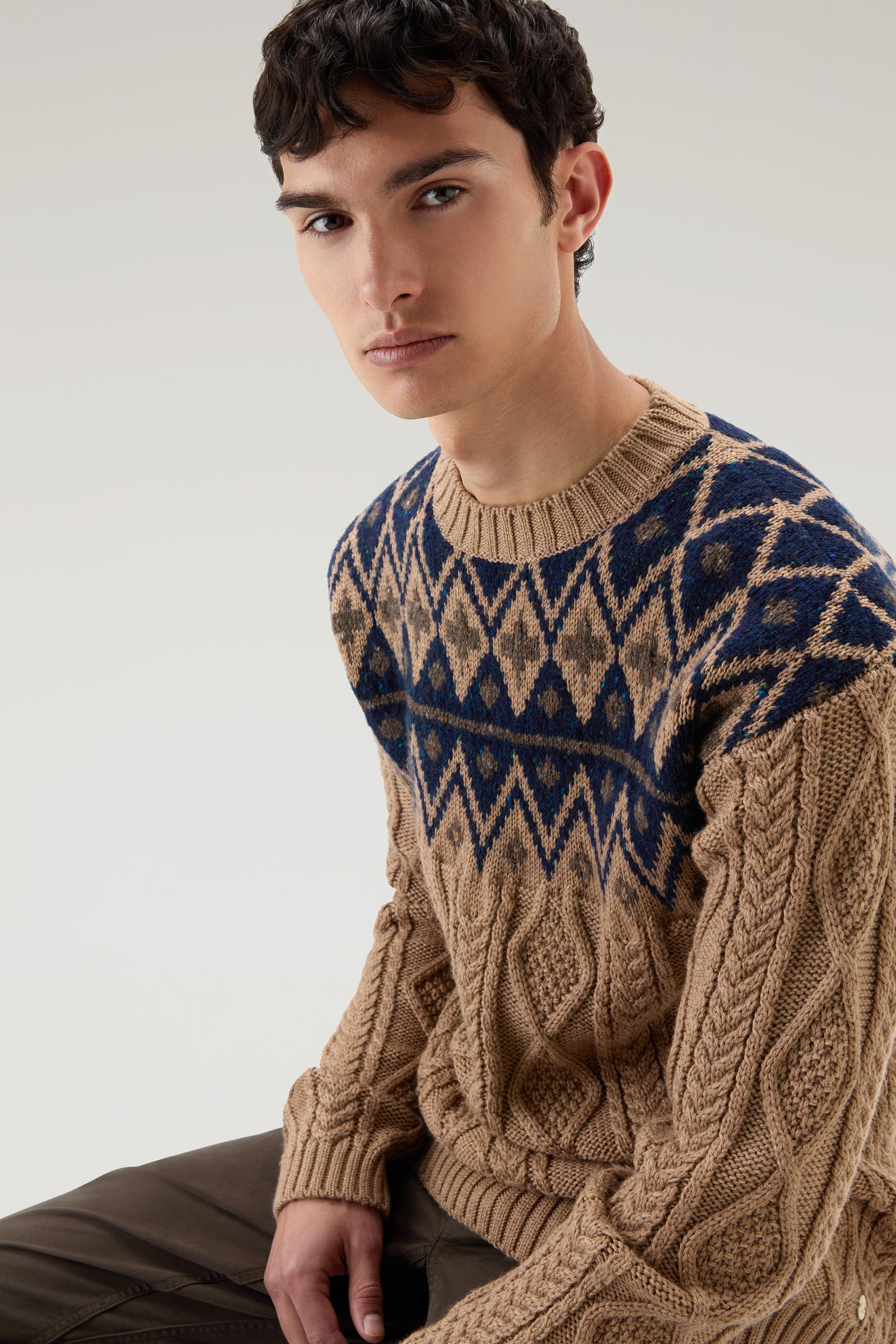 Mens wool clearance fair isle sweater