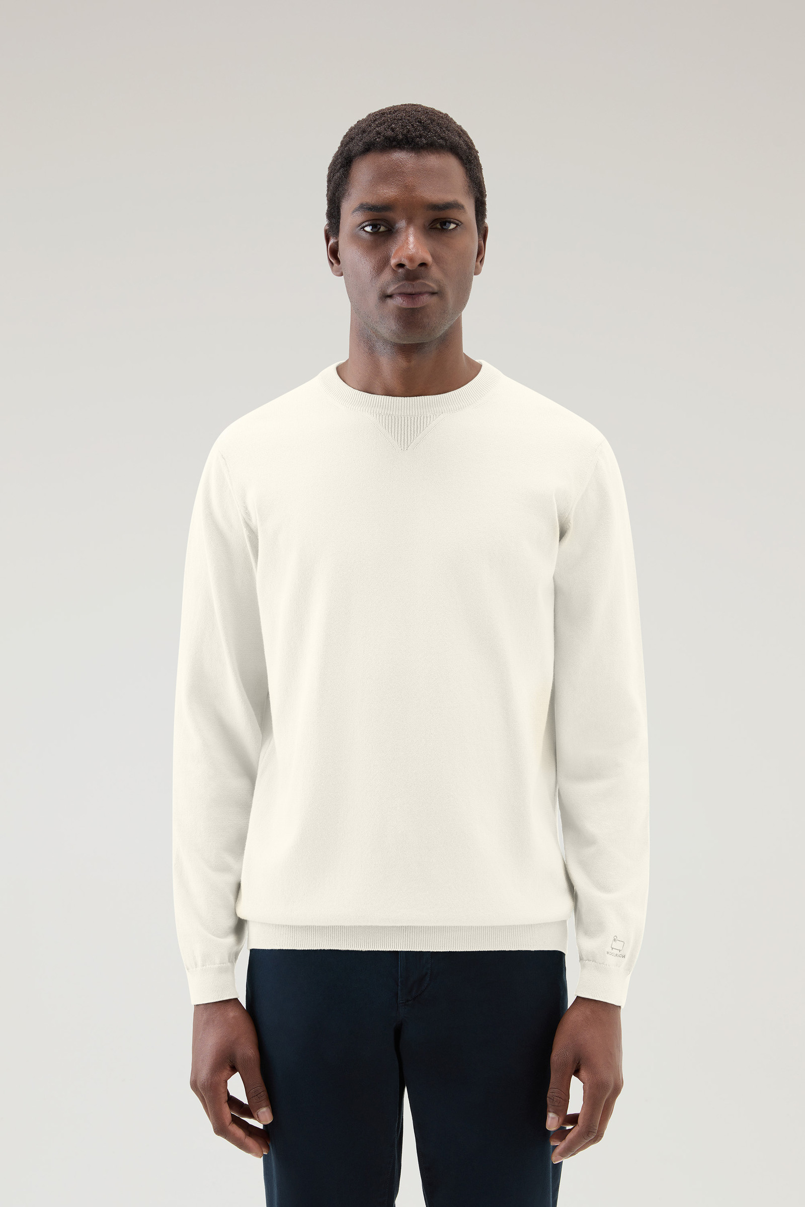 Men's Pure Cotton Crewneck Sweater White | Woolrich USA