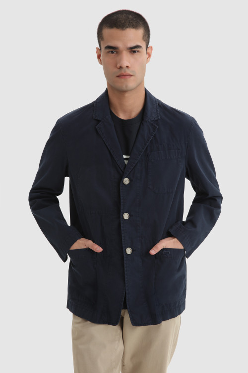 Blazer mit Rundhalsausschnitt aus stückgefärbter Baumwolle Blau | Woolrich