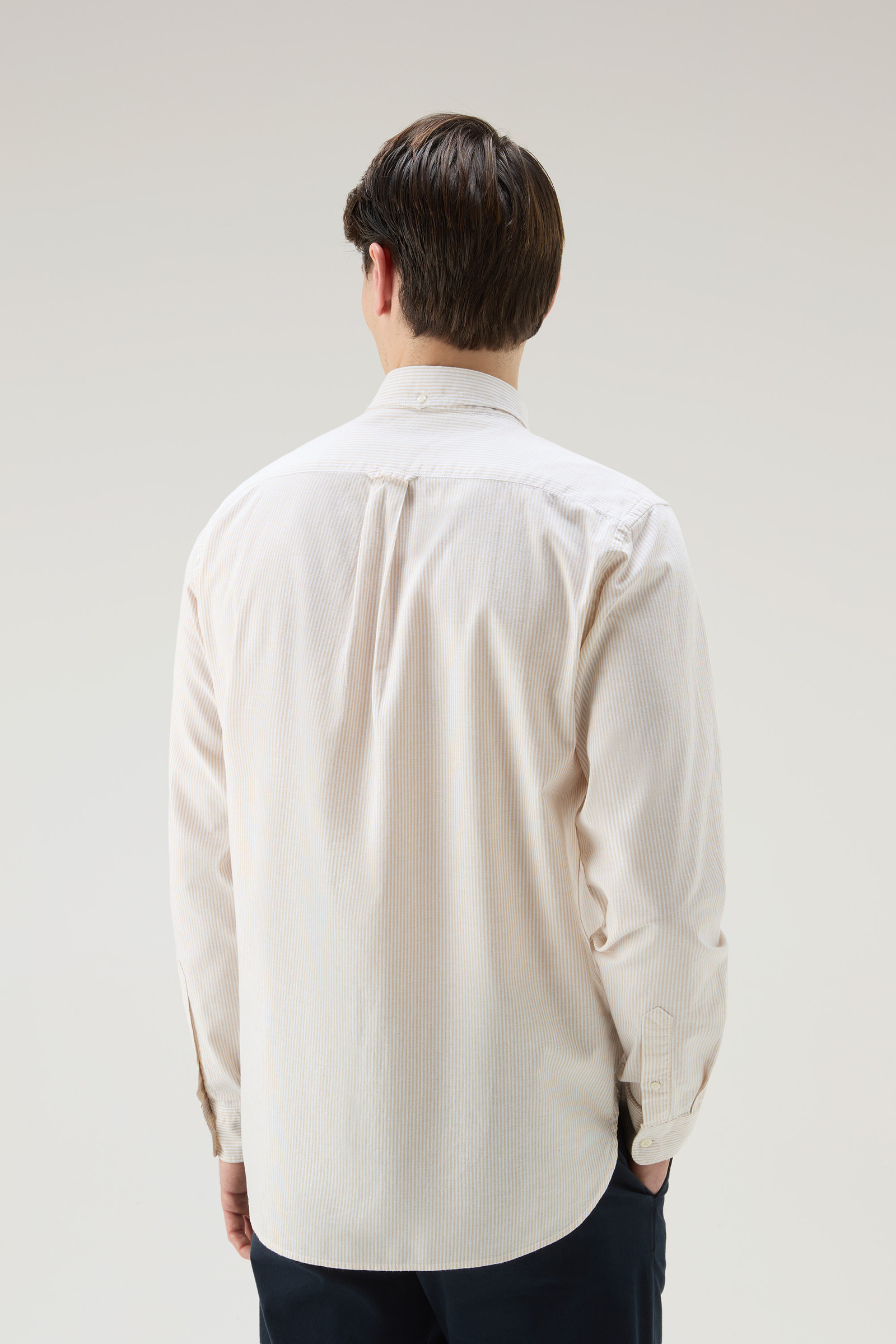 Chemise à rayures en lin et coton mélangés beige photo 3 | Woolrich