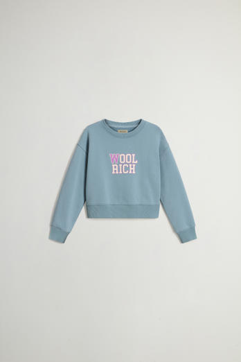 Sudadera de cuello redondo para niña de puro algodón con logotipo Azul | Woolrich