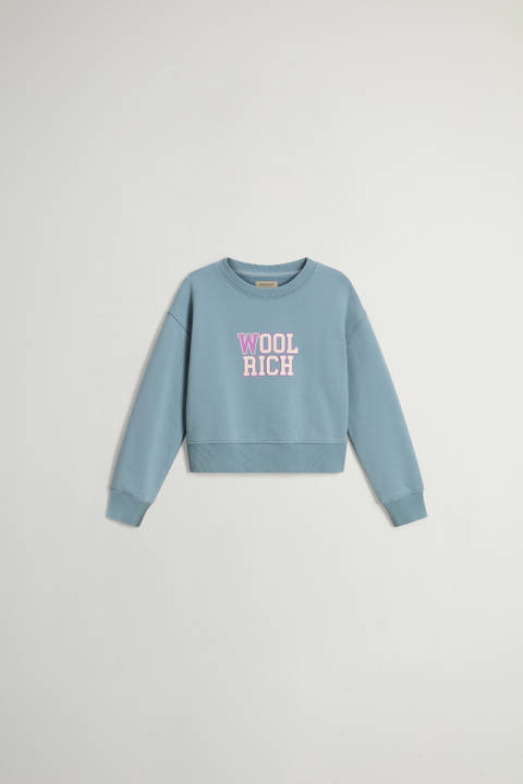 Girls' Crewneck Sweatshirt in Pure Cotton with Logo Blue | Woolrich