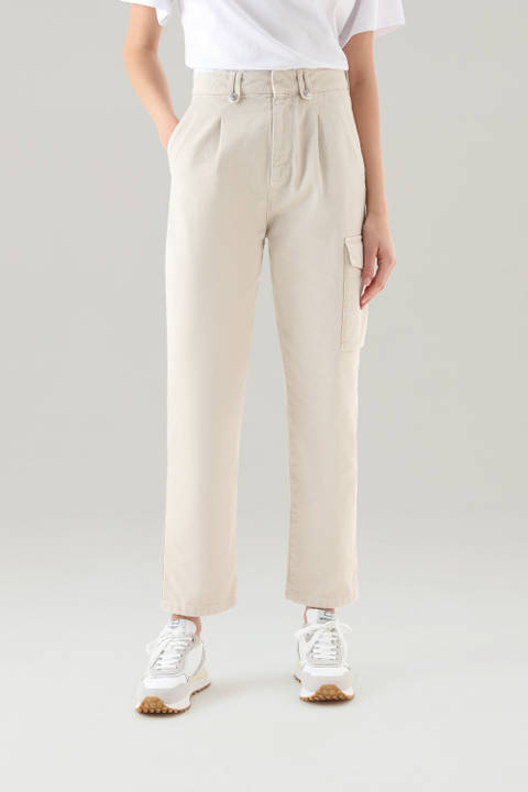 Pantaloni cargo tinti in capo in twill di puro cotone Bianco | Woolrich