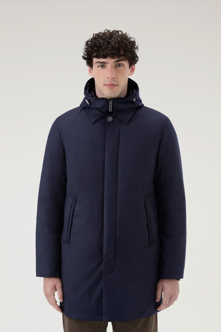 Woolrich Men Luxury 2-In-1 Coat in Italian Wool and Silk Blend Crafted from a Loro Piana Fabric Blue Size S